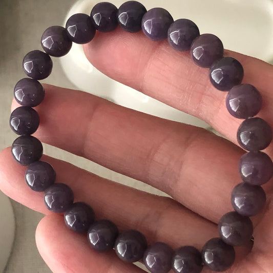 7.5 mm RARE Purple Mauve Jadeite Jade Bead Bracelet