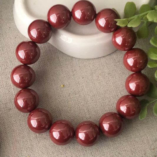 14 mm Imperial Red Cinnabar Bead Bracelet