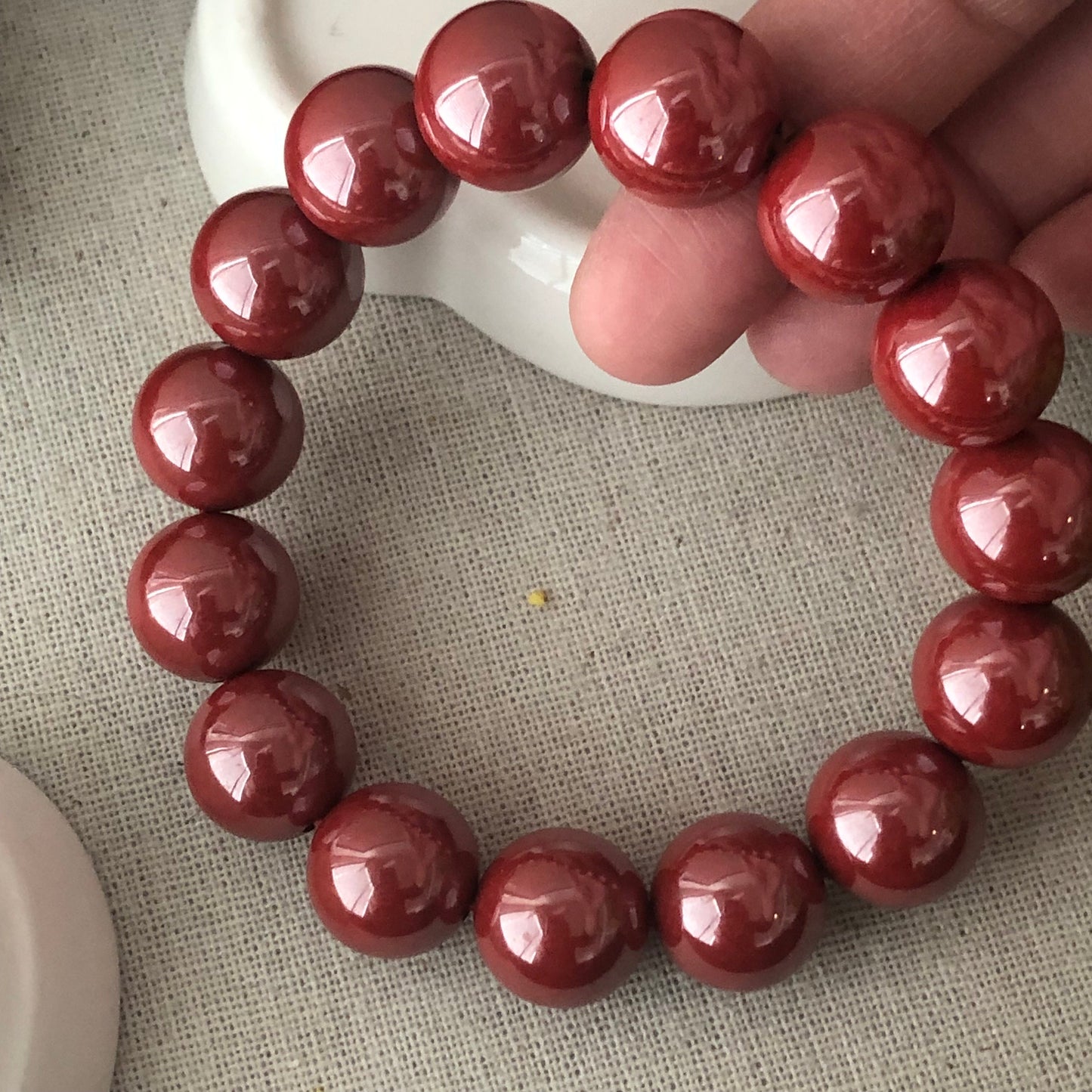 14 mm Imperial Red Cinnabar Bead Bracelet