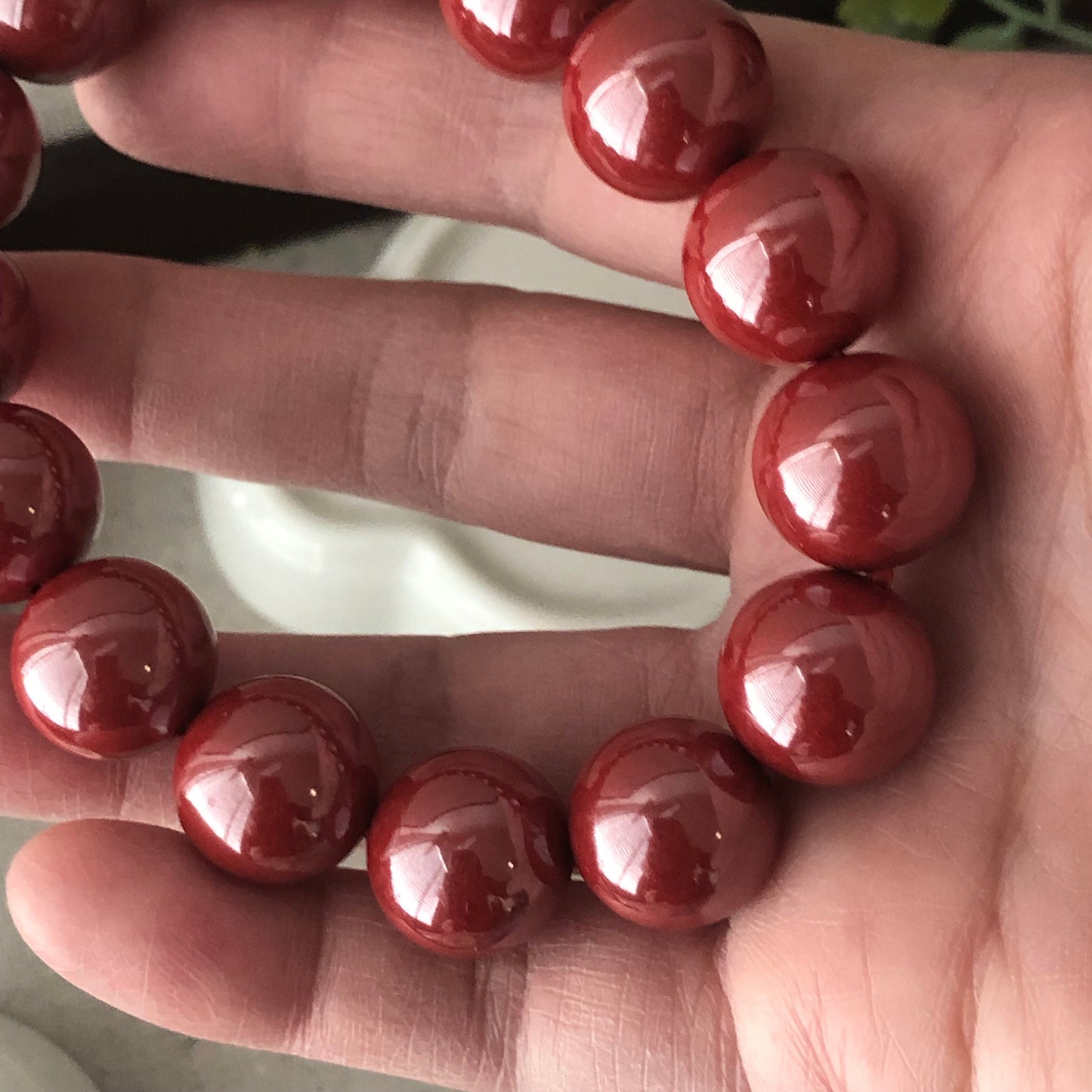 14 mm Imperial Red Cinnabar Bead Bracelet