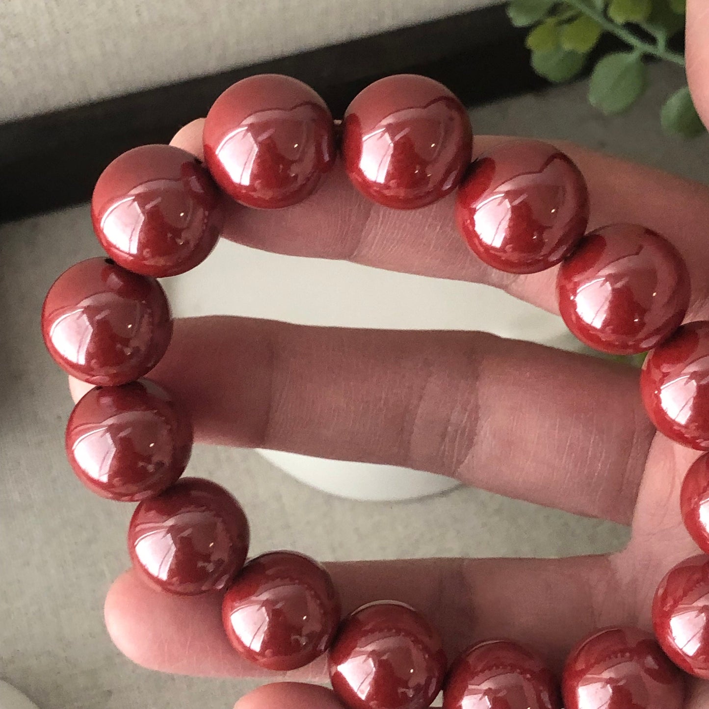 14 mm Imperial Red Cinnabar Bead Bracelet