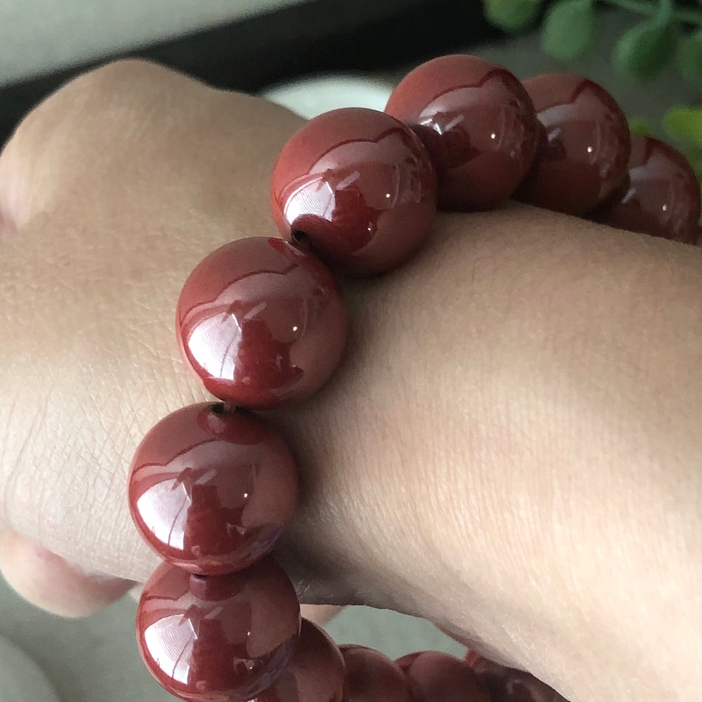 14 mm Imperial Red Cinnabar Bead Bracelet