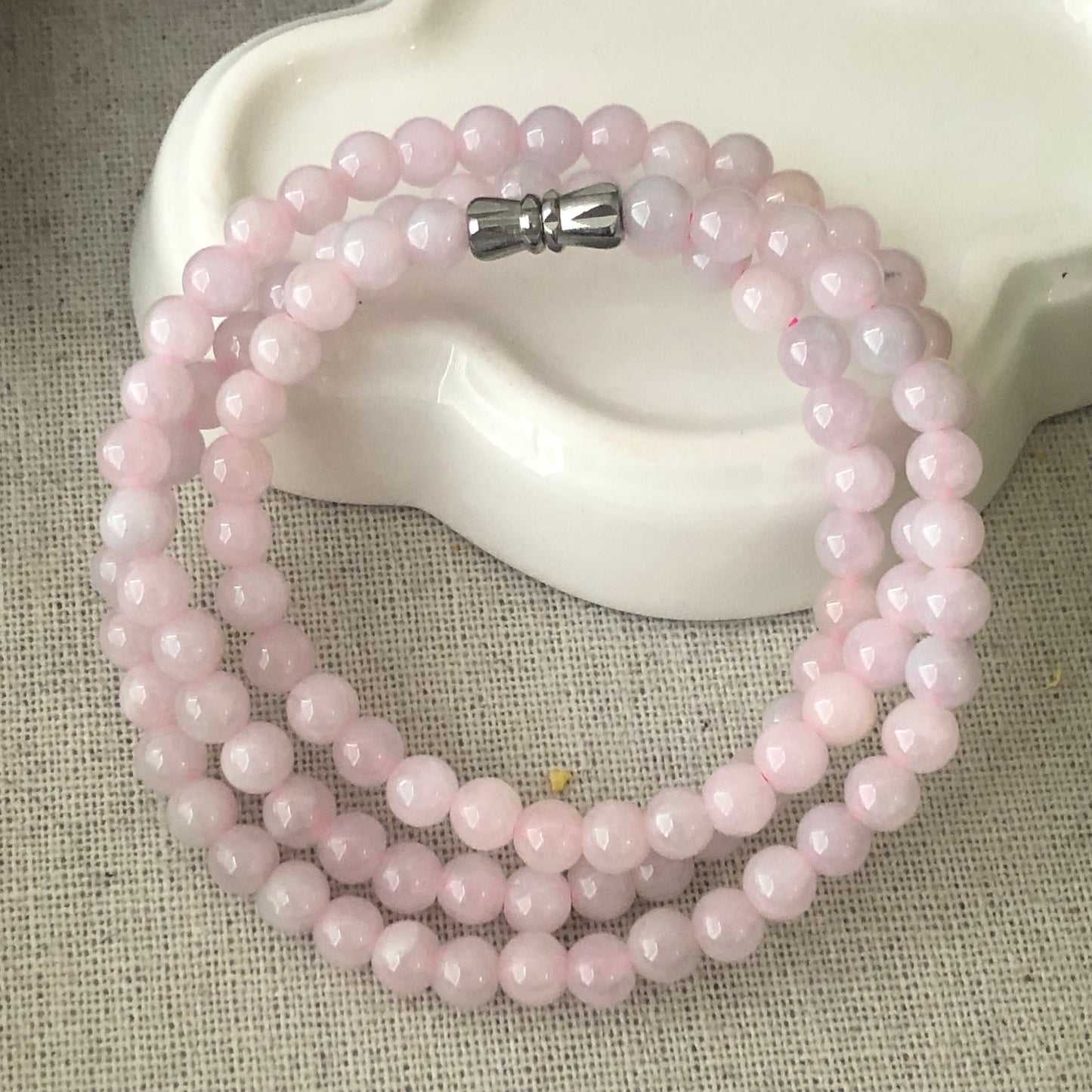 5.3mm Light Pink Jadeite Jade Bead Bracelet Necklace