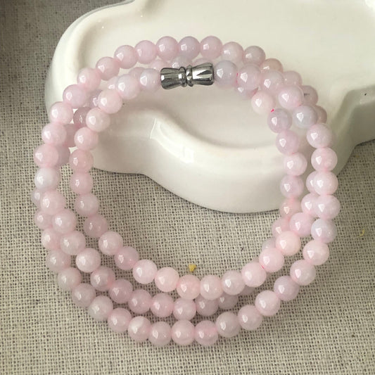 5.3mm Light Pink Jadeite Jade Bead Bracelet Necklace