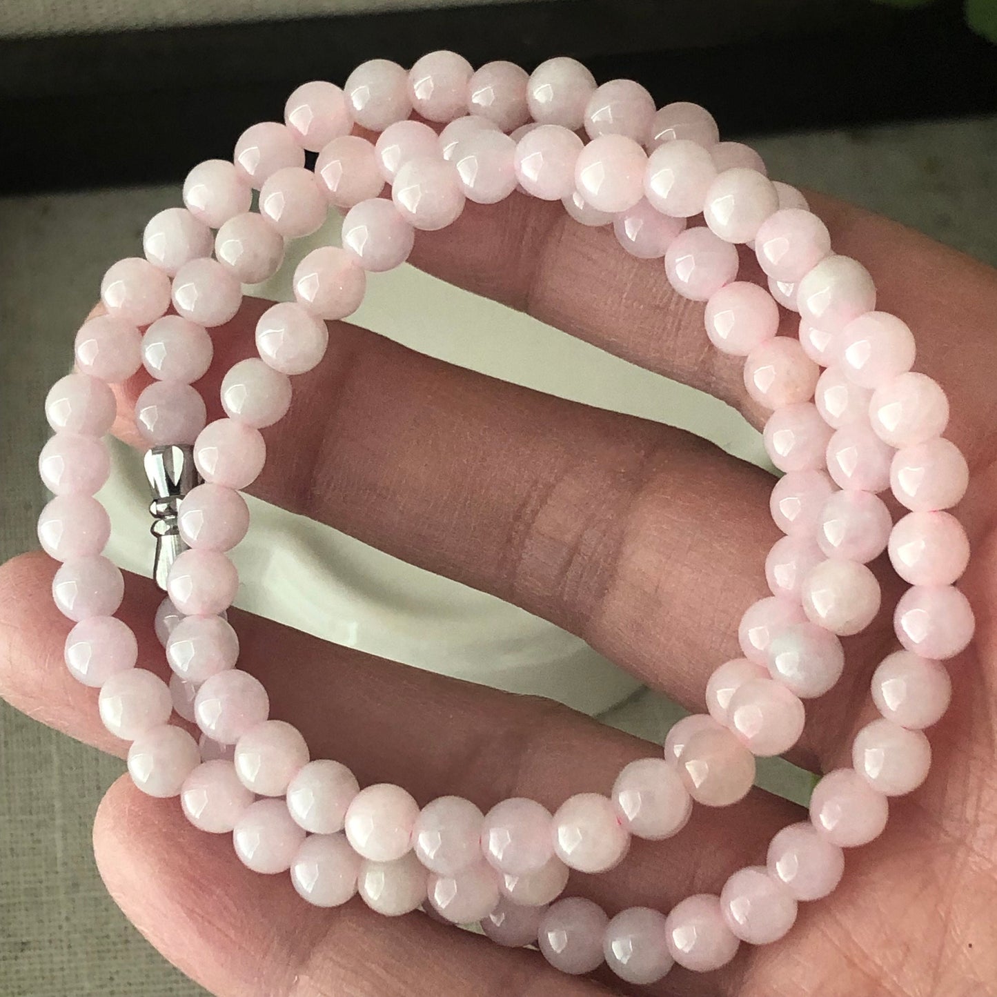 5.3mm Light Pink Jadeite Jade Bead Bracelet Necklace