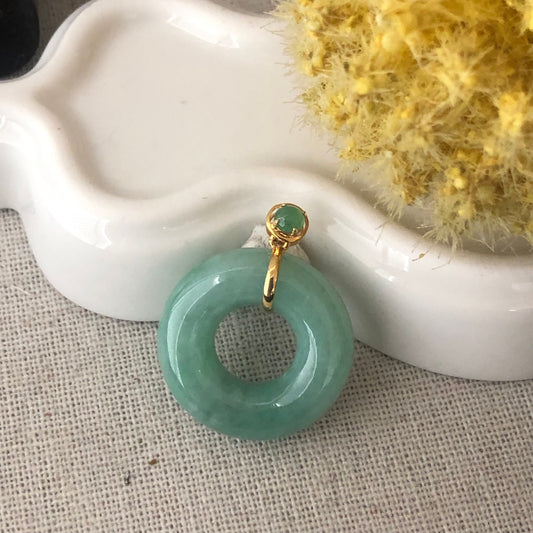 18K 23mm Jadeite Jade Green Donut Pendant