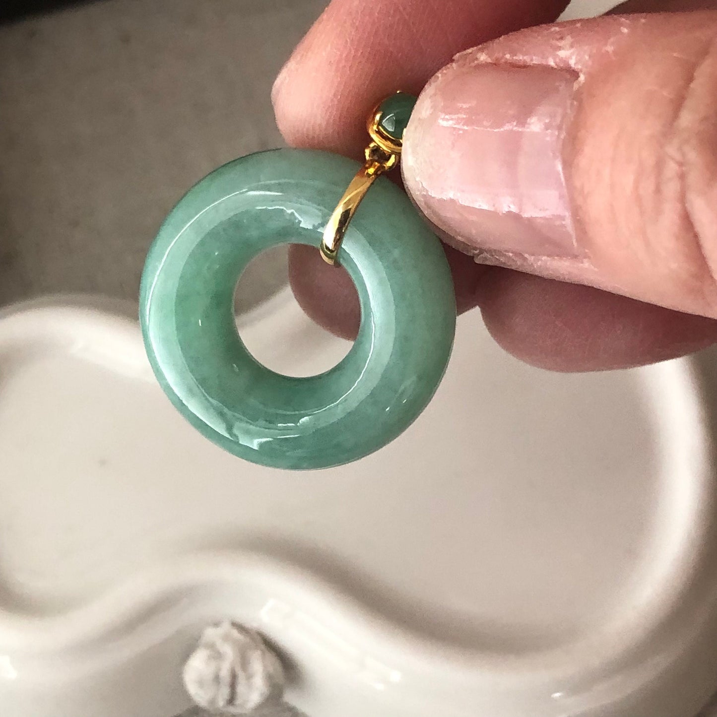 18K 23mm Jadeite Jade Green Donut Pendant