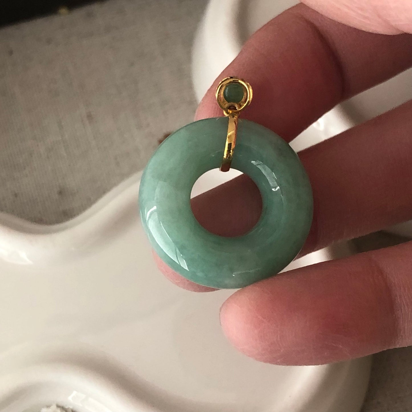 18K 23mm Jadeite Jade Green Donut Pendant