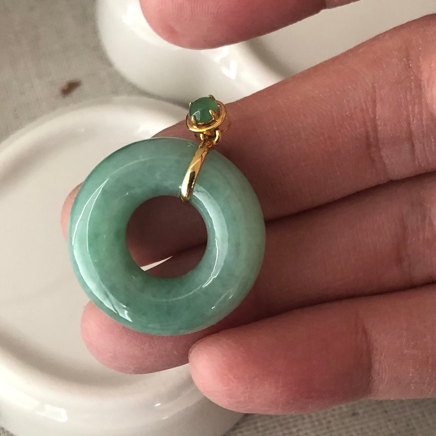 18K 23mm Jadeite Jade Green Donut Pendant