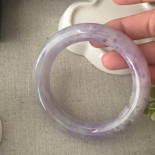 56-57mm Jadeite Jade Icy Lavender Round Bangle