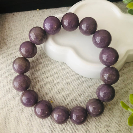13.6 mm RARE Purple Mauve Cotton Jadeite Jade Bead Bracelet