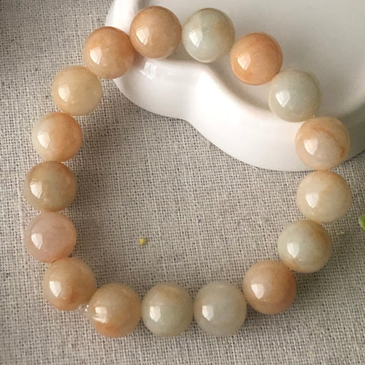 12.4mm Peach Yellow Jade Jadeite Beaded Bracelet RARE Last One!