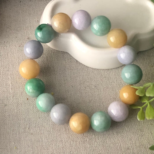 14mm Assorted Colors Jade Jadeite Beaded Bracelet