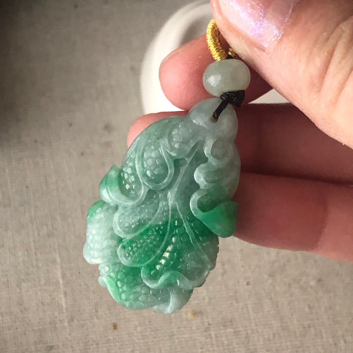 36.9 mm Green Jadeite Jade Carved Vegetable Pendant