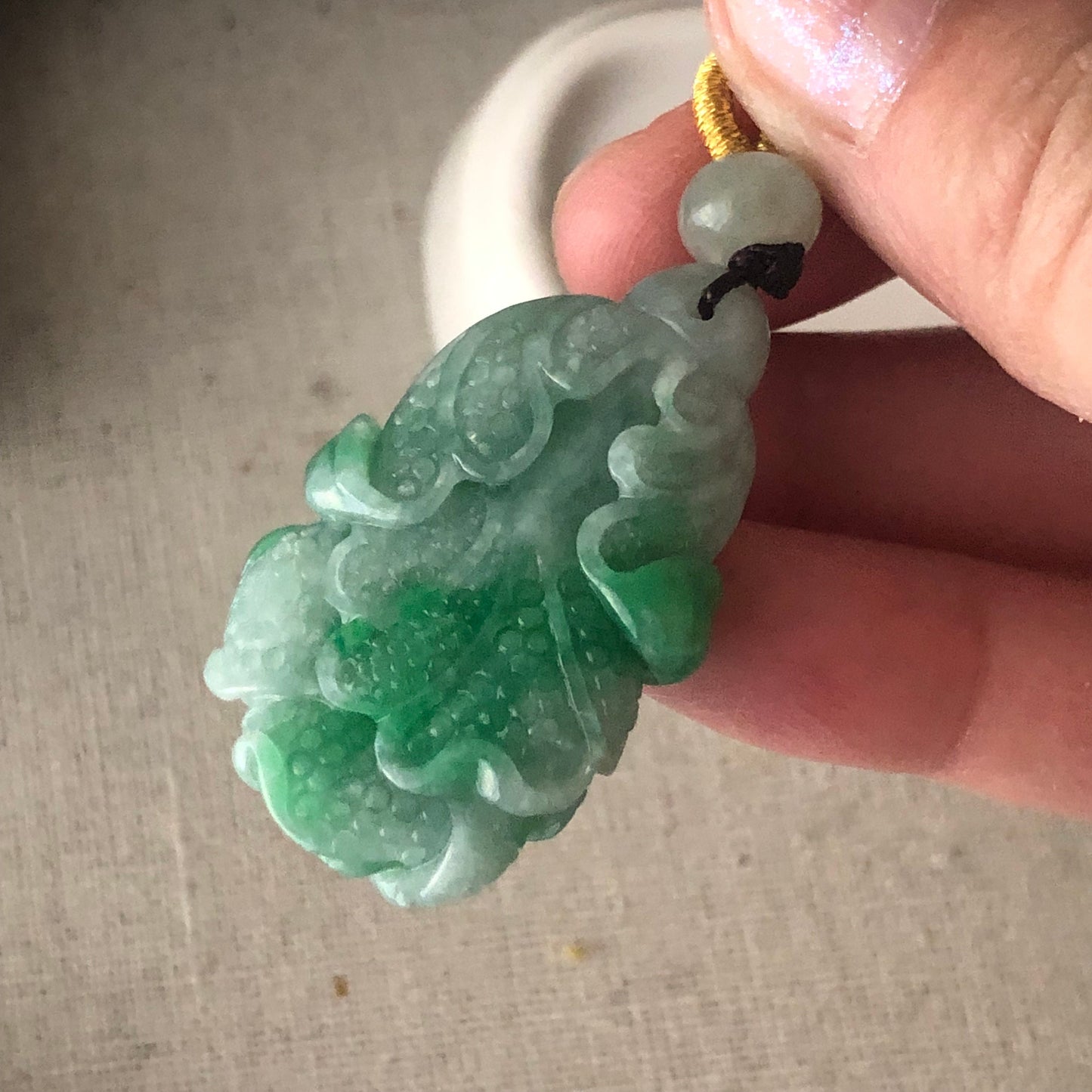 36.9 mm Green Jadeite Jade Carved Vegetable Pendant