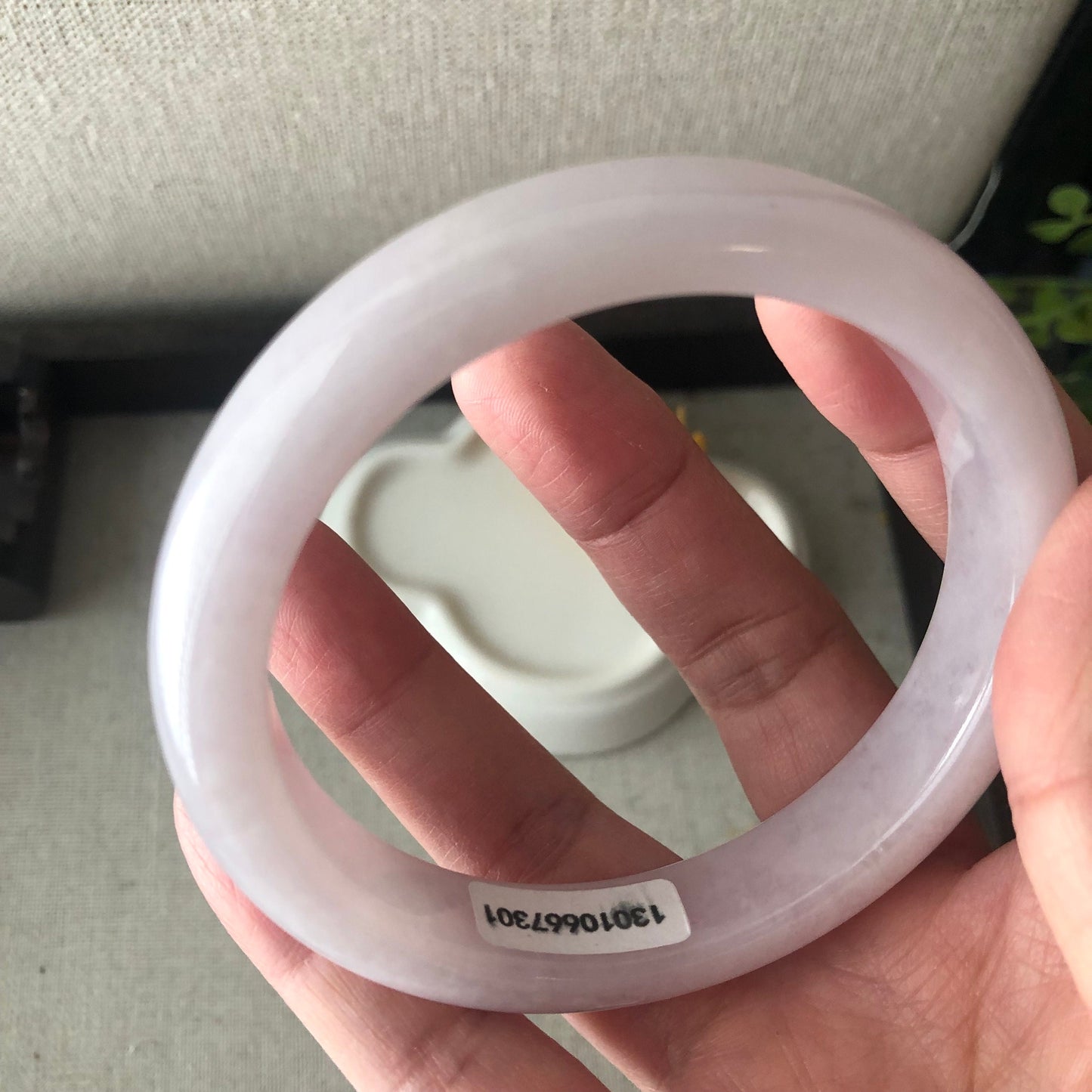 58.3 mm Pink Lavender Jadeite Jade D shaped Bangle