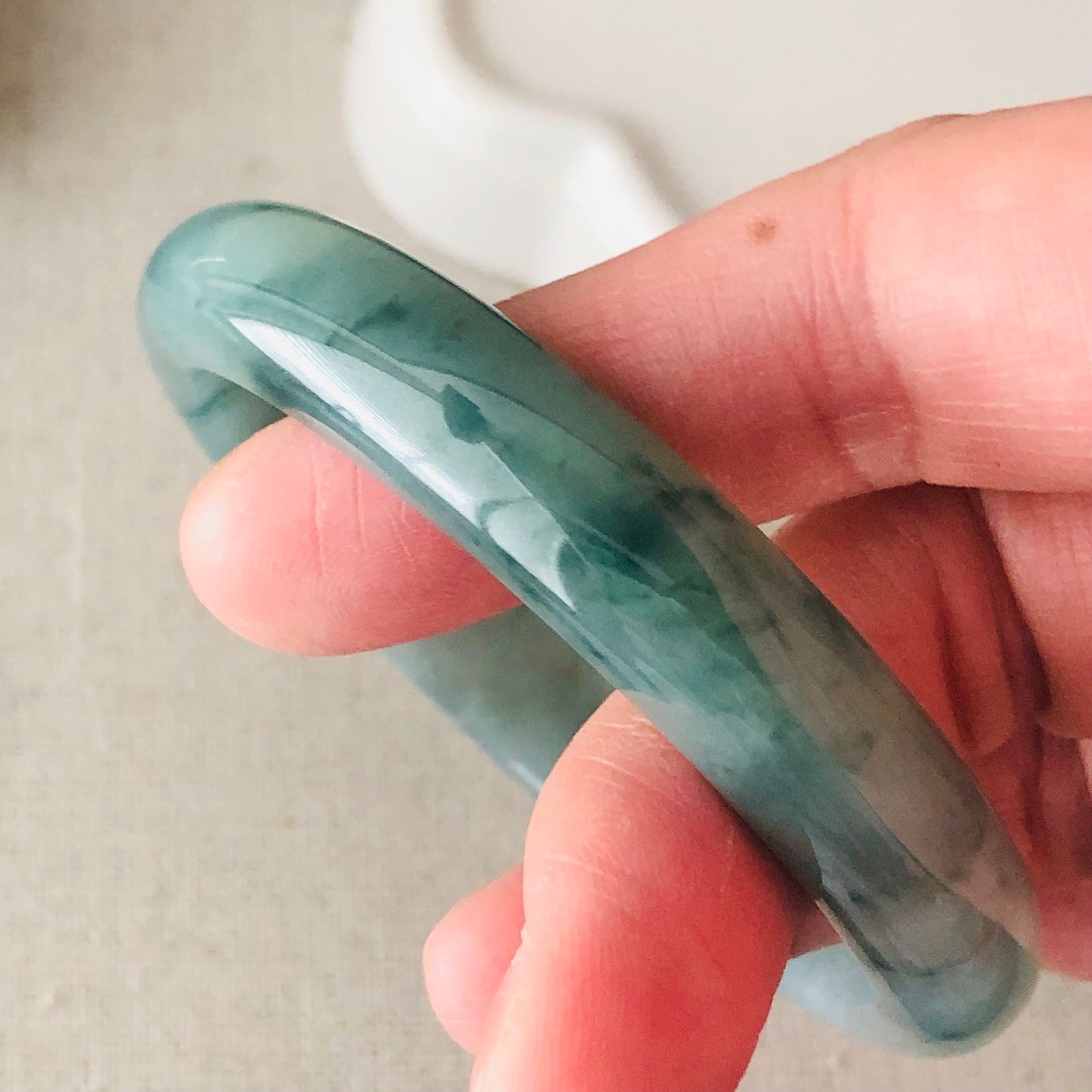 55 mm Green Float Flowers Jadeite Jade D shaped Bangle