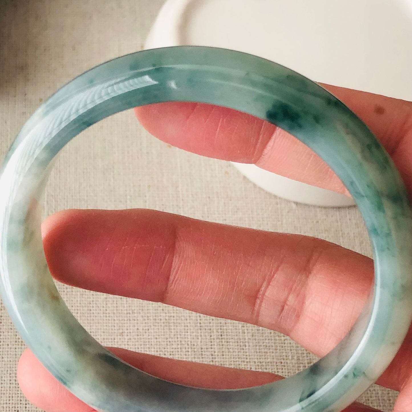 55 mm Green Float Flowers Jadeite Jade D shaped Bangle