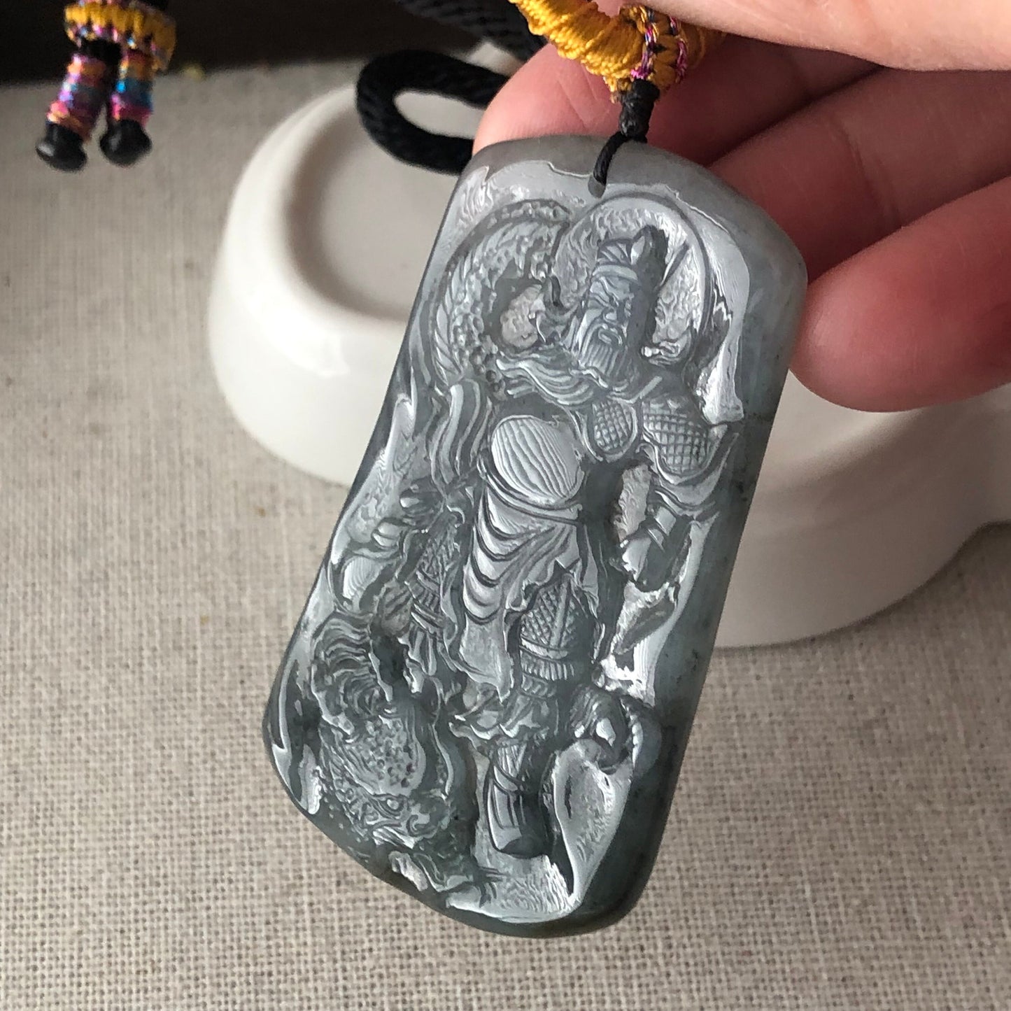 55mm Wuji Jadeite Jade Carved Chief God 關二爺 Pendant