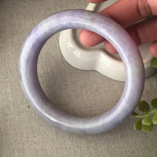 57mm Jadeite Jade Light Lavender Green Float Flowers Round shaped Bangle