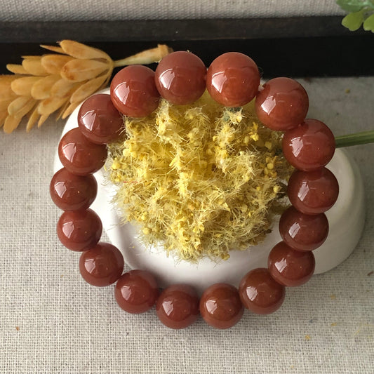 12mm Natural Red Brown Jadeite Jade Round Bead Bracelet RARE