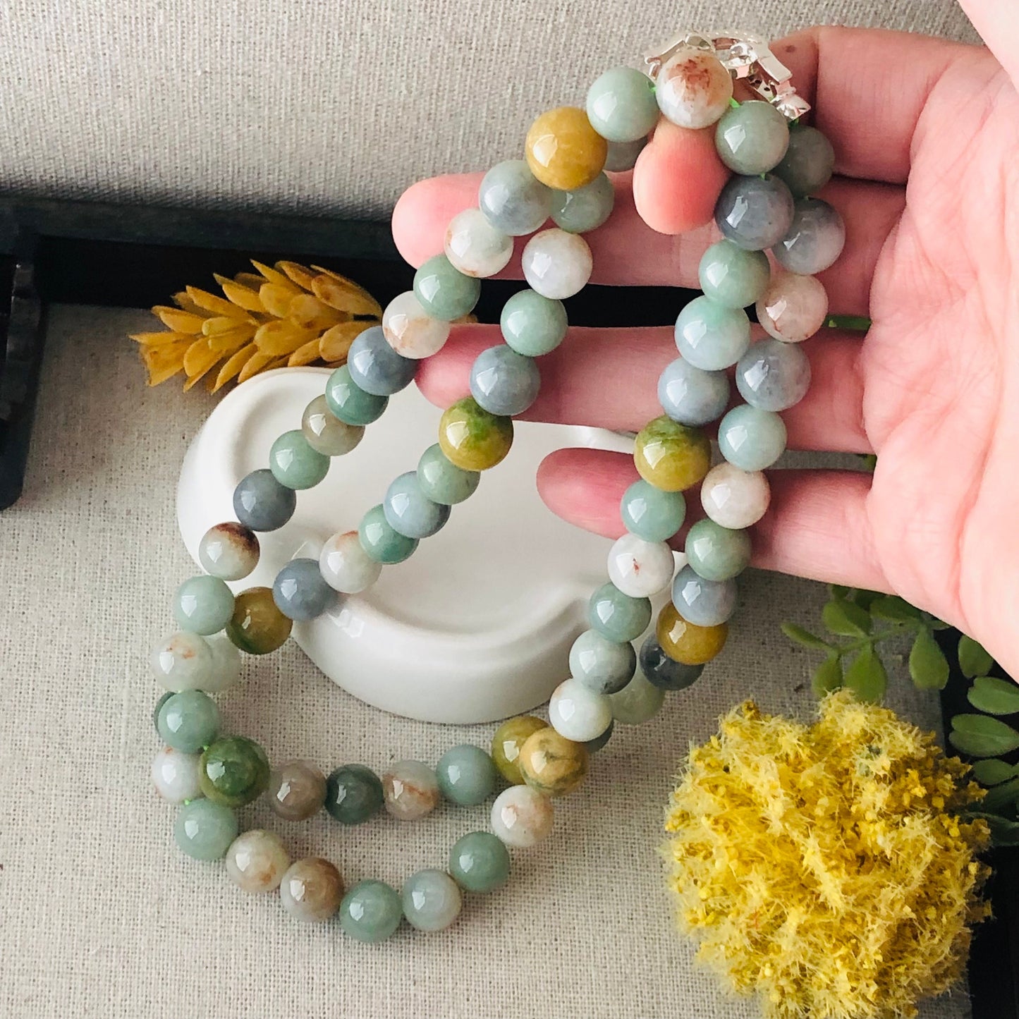 9.5-11mm Assorted Colors Jadeite Jade Bead Necklace Bracelet 68PCs.