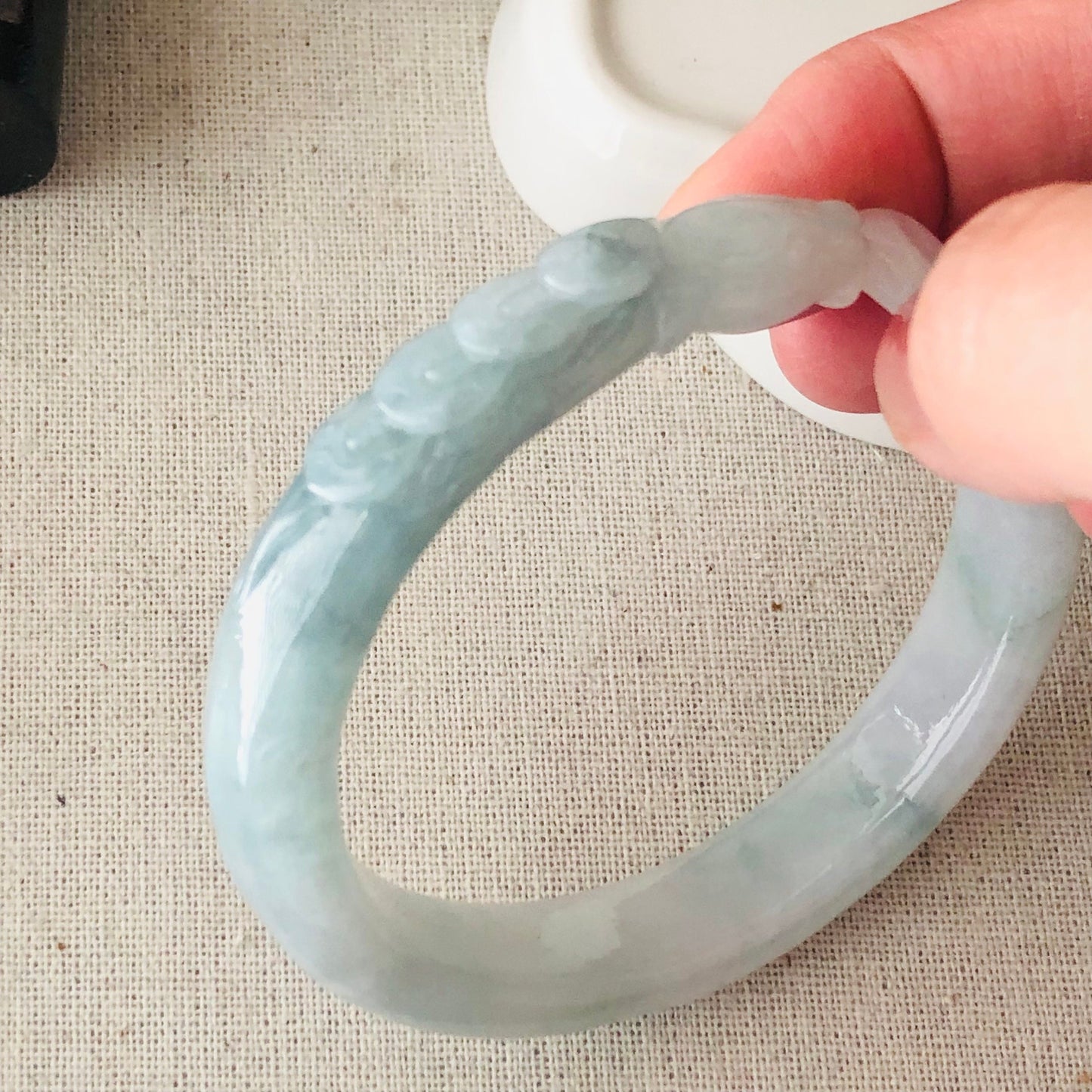 58 mm Green Float Flowers Carved Jadeite Jade Snake Bangle