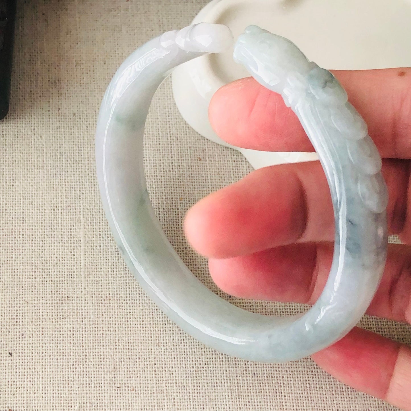 58 mm Green Float Flowers Carved Jadeite Jade Snake Bangle