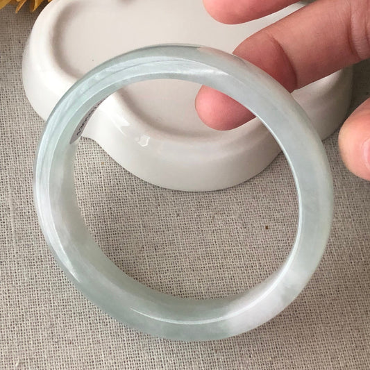 55mm Icy Green Square Cuff shaped Jadeite Jade Bangle