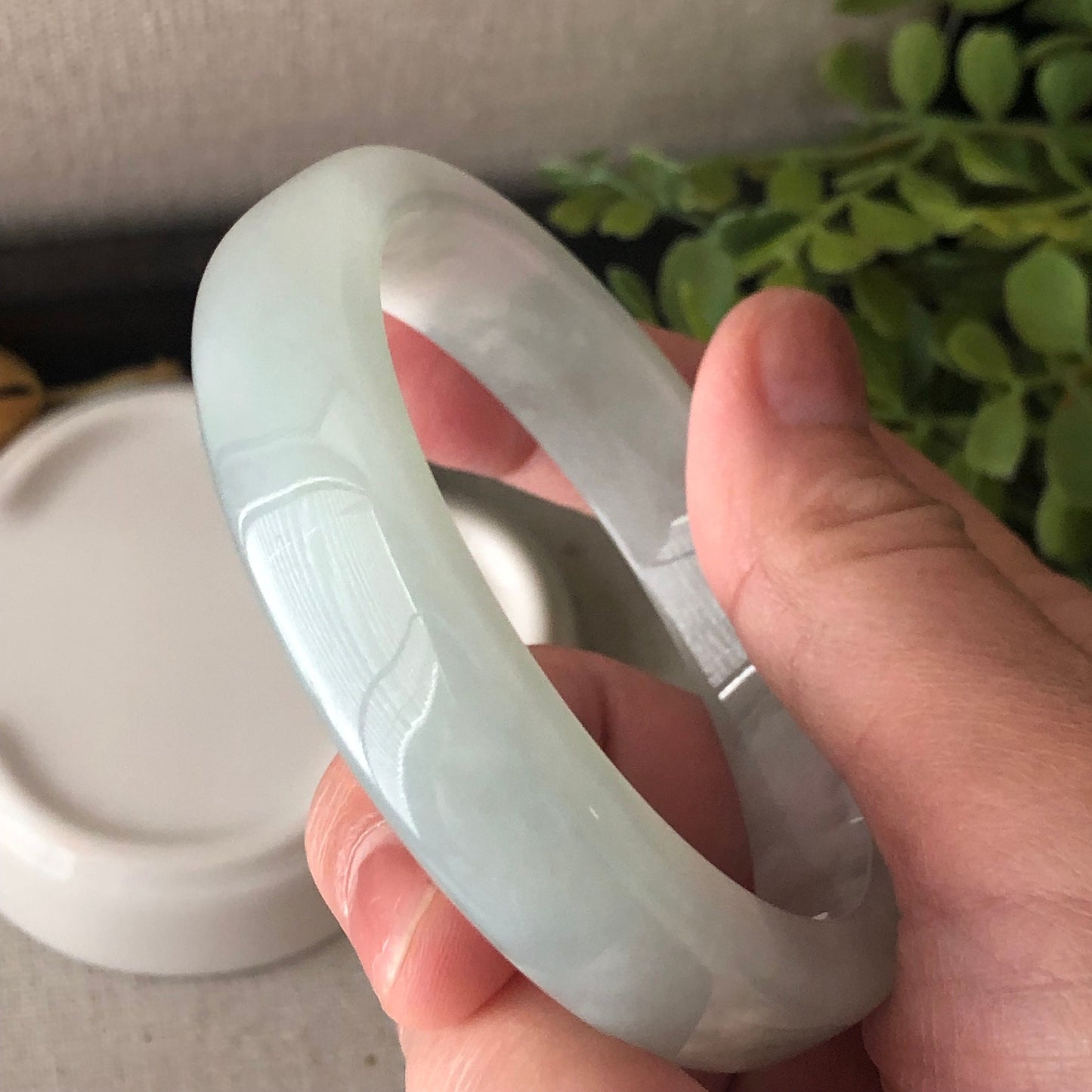 55mm Icy Green Square Cuff shaped Jadeite Jade Bangle