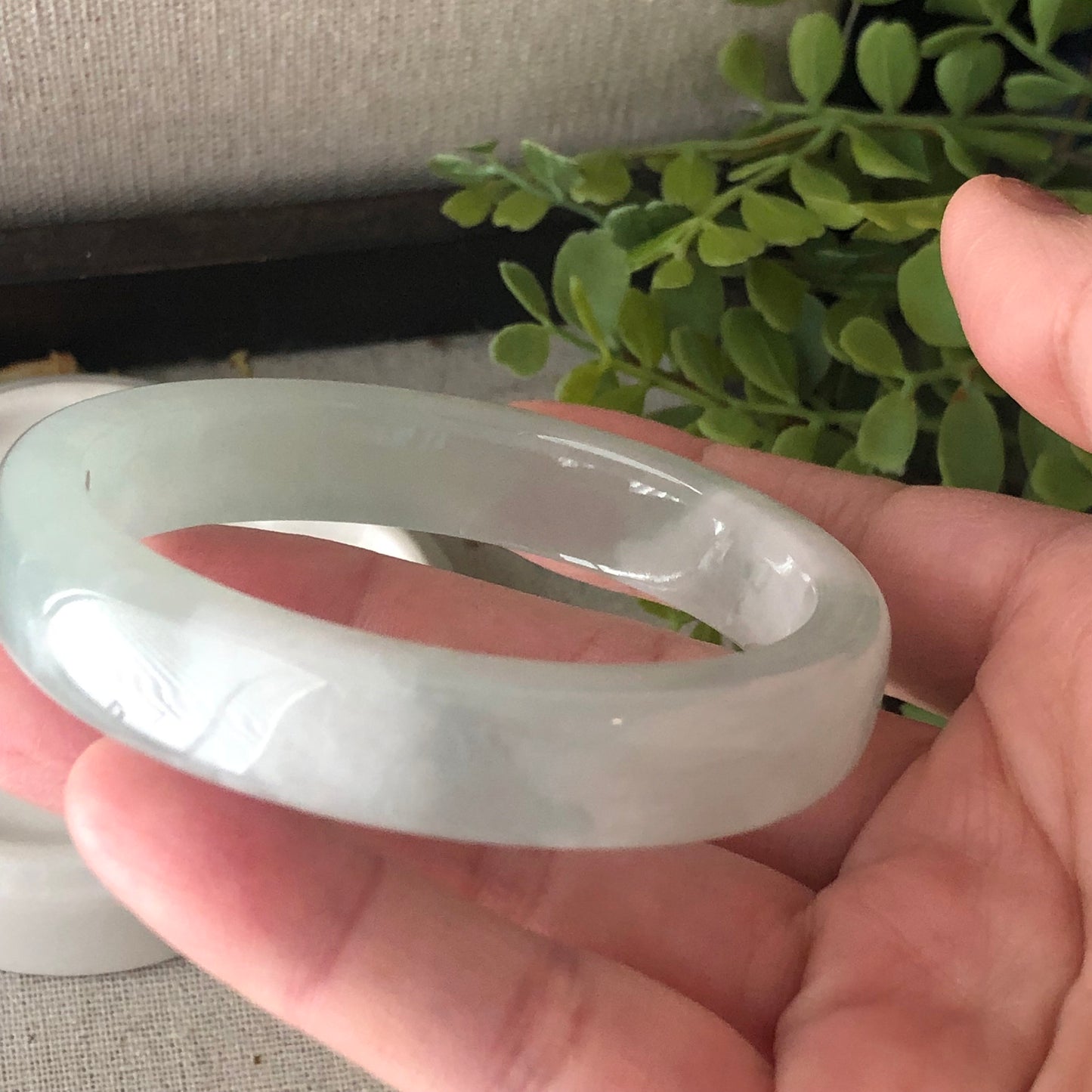 55mm Icy Green Square Cuff shaped Jadeite Jade Bangle