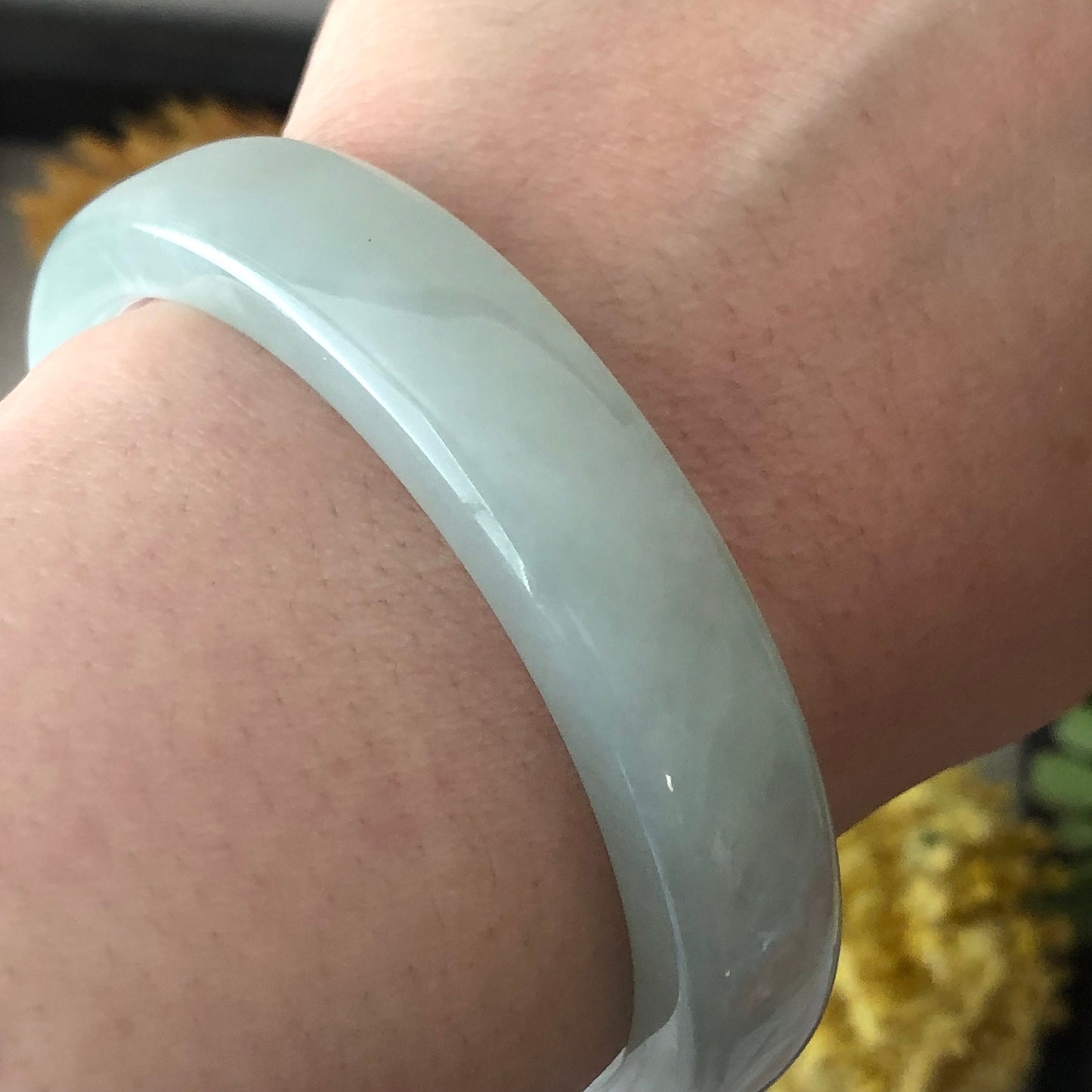 55mm Icy Green Square Cuff shaped Jadeite Jade Bangle