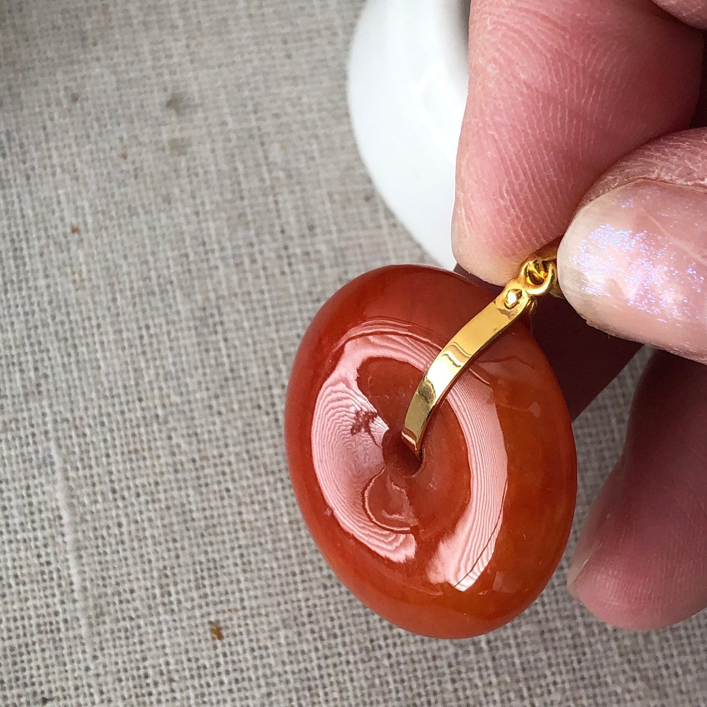 18K 27mm Jadeite Jade Red Brown Donut Pendant