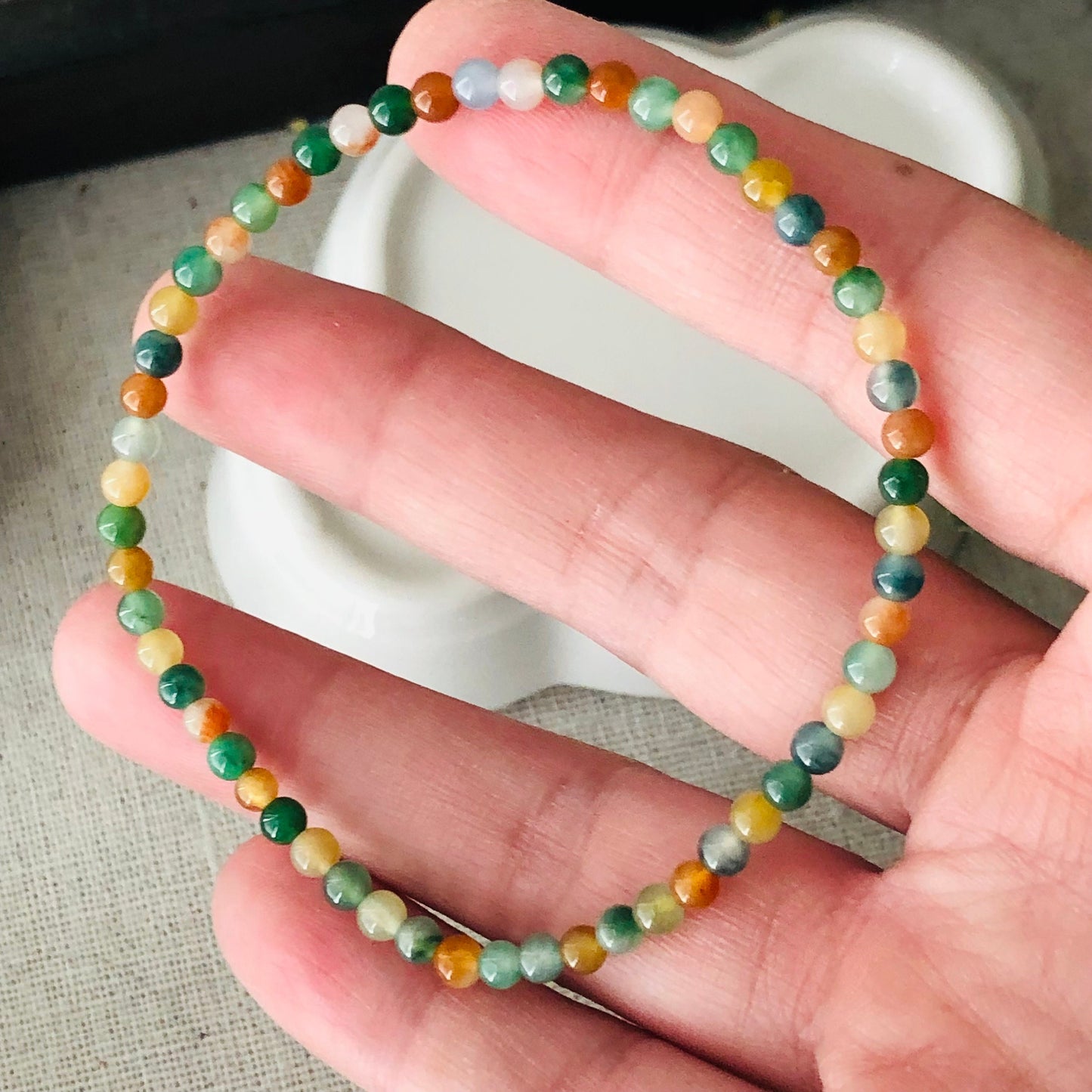 3.5mm Icy Glossy Assorted Colors Jadeite Jade Bead Bracelet