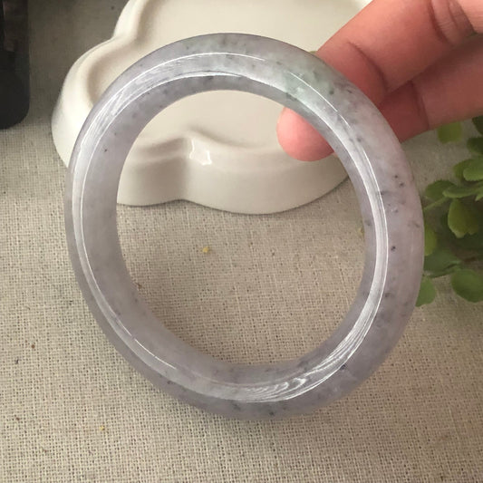 56mm Icy Glossy Jadeite Jade Lavender Wuji Round Bangle