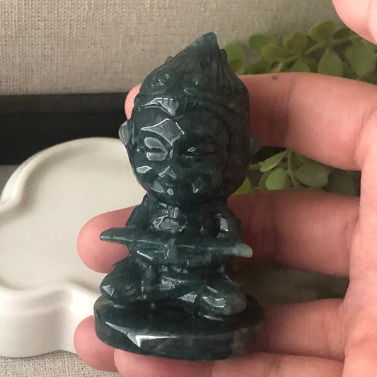 67.5mm Green Guatemalan Jade Carved Monkey King Display Statue