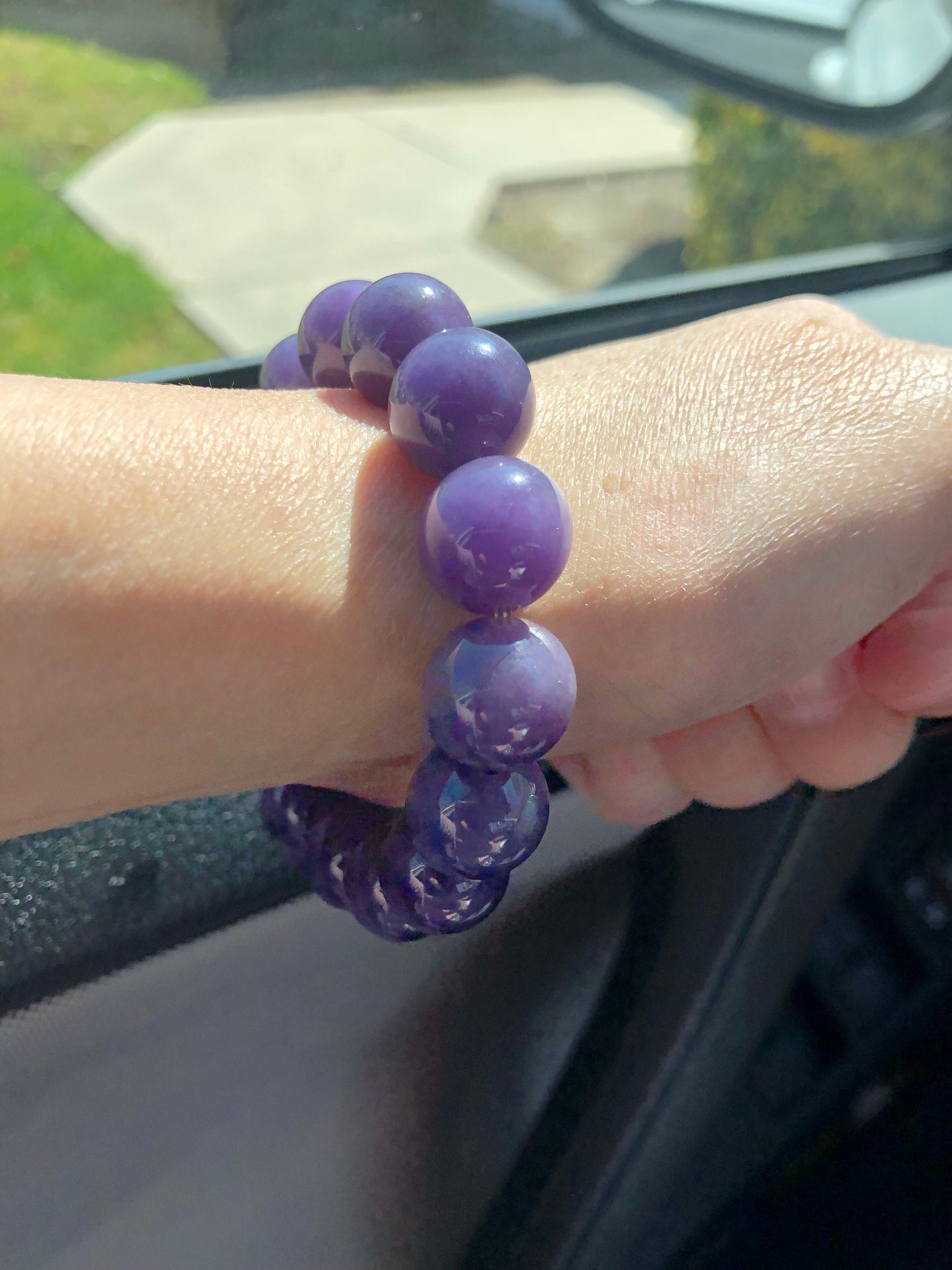 13.6 mm RARE Purple Eggplant Jadeite Jade Bead Bracelet