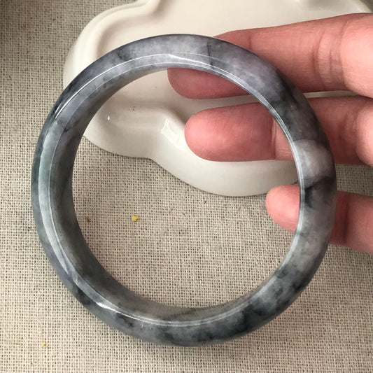 60mm Icy Wuji Jadeite Jade D-shaped Bangle