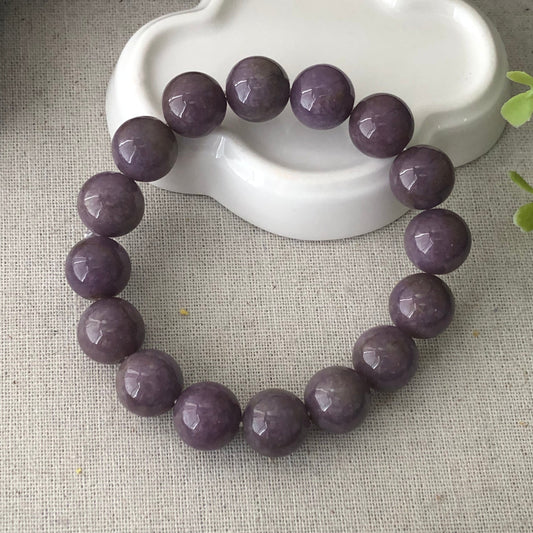 13.6 mm RARE Purple Mauve Cotton Jadeite Jade Bead Bracelet