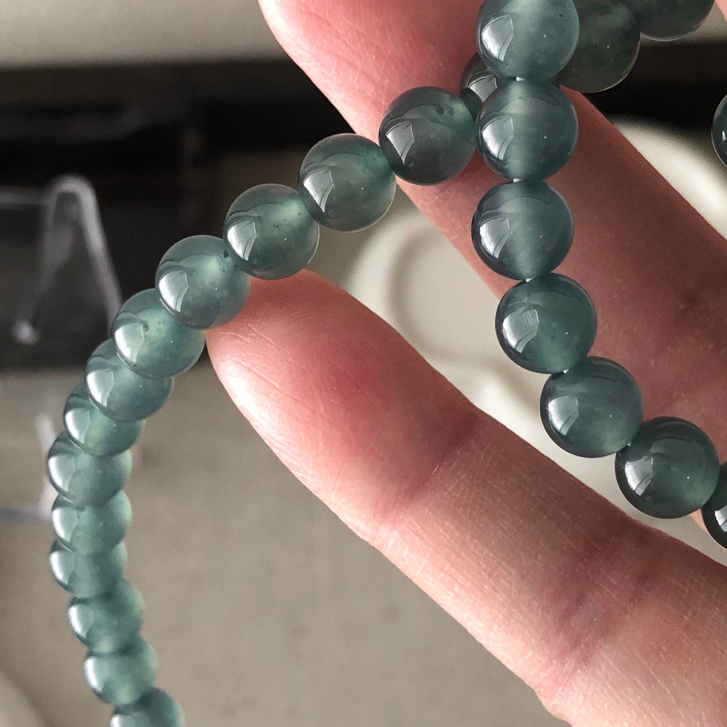 6.8mm High Icy Blue Green Guatemalan Jade Bead Bracelet Necklace