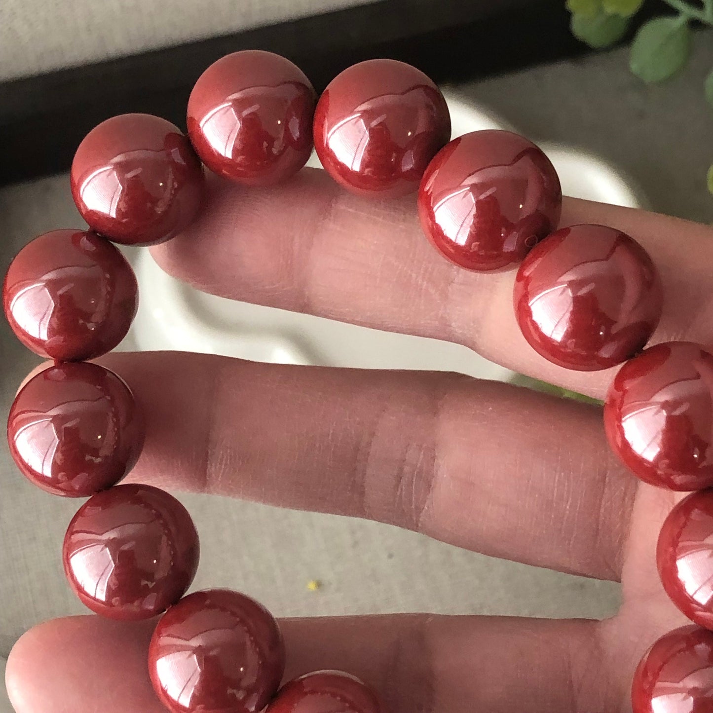 14 mm Imperial Red Cinnabar Bead Bracelet
