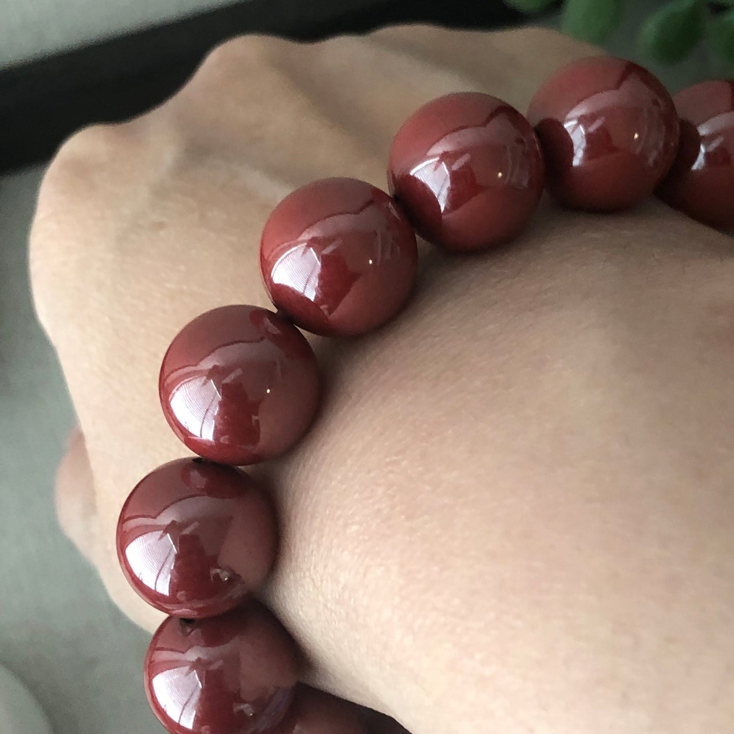 14 mm Imperial Red Cinnabar Bead Bracelet