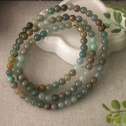 6mm Assorted Colors Jadeite Jade Round Bead Bracelet Necklace