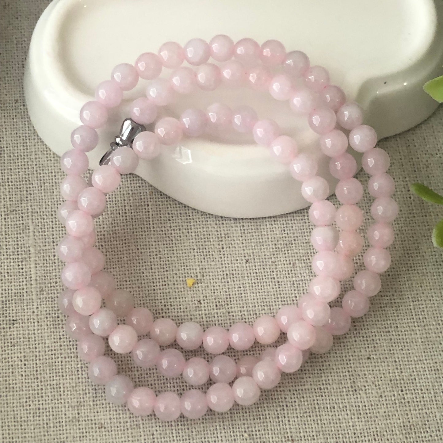 5.3mm Light Pink Jadeite Jade Bead Bracelet Necklace