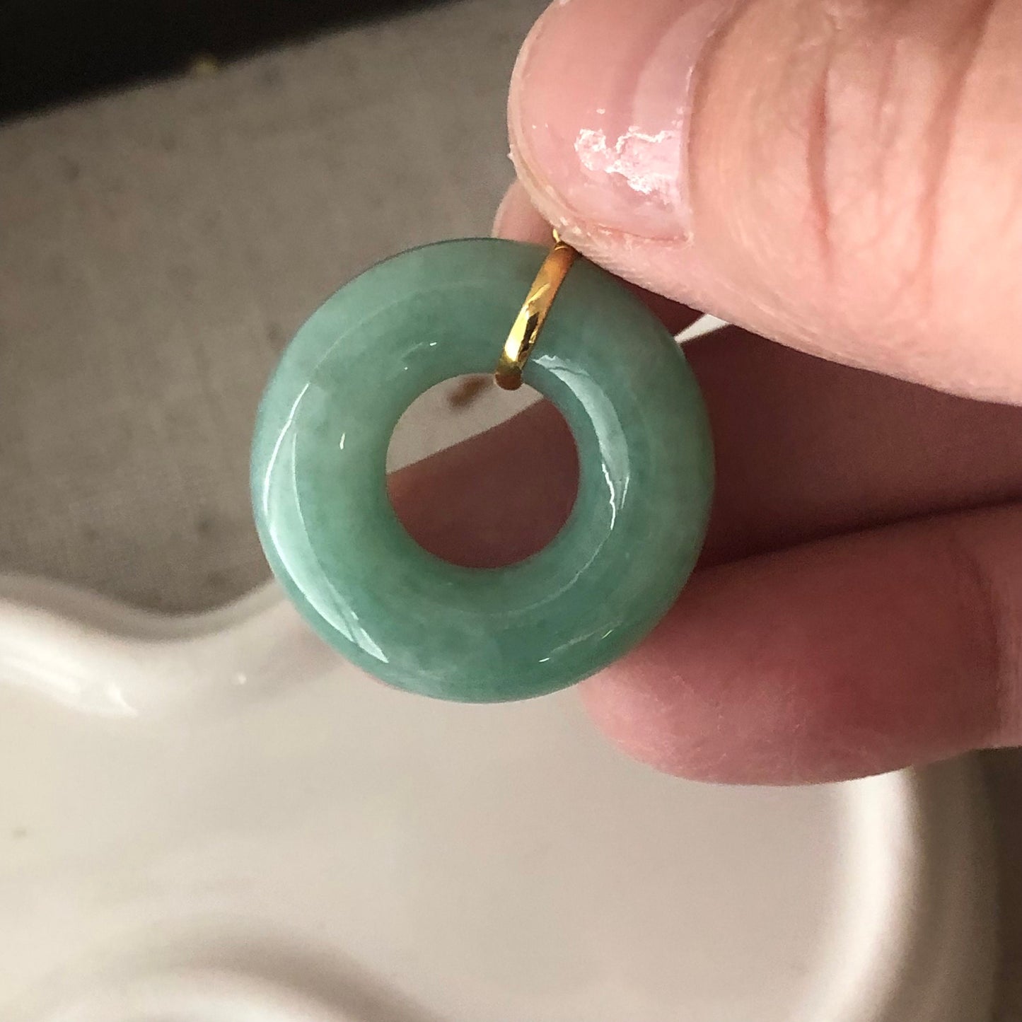 18K 23mm Jadeite Jade Green Donut Pendant