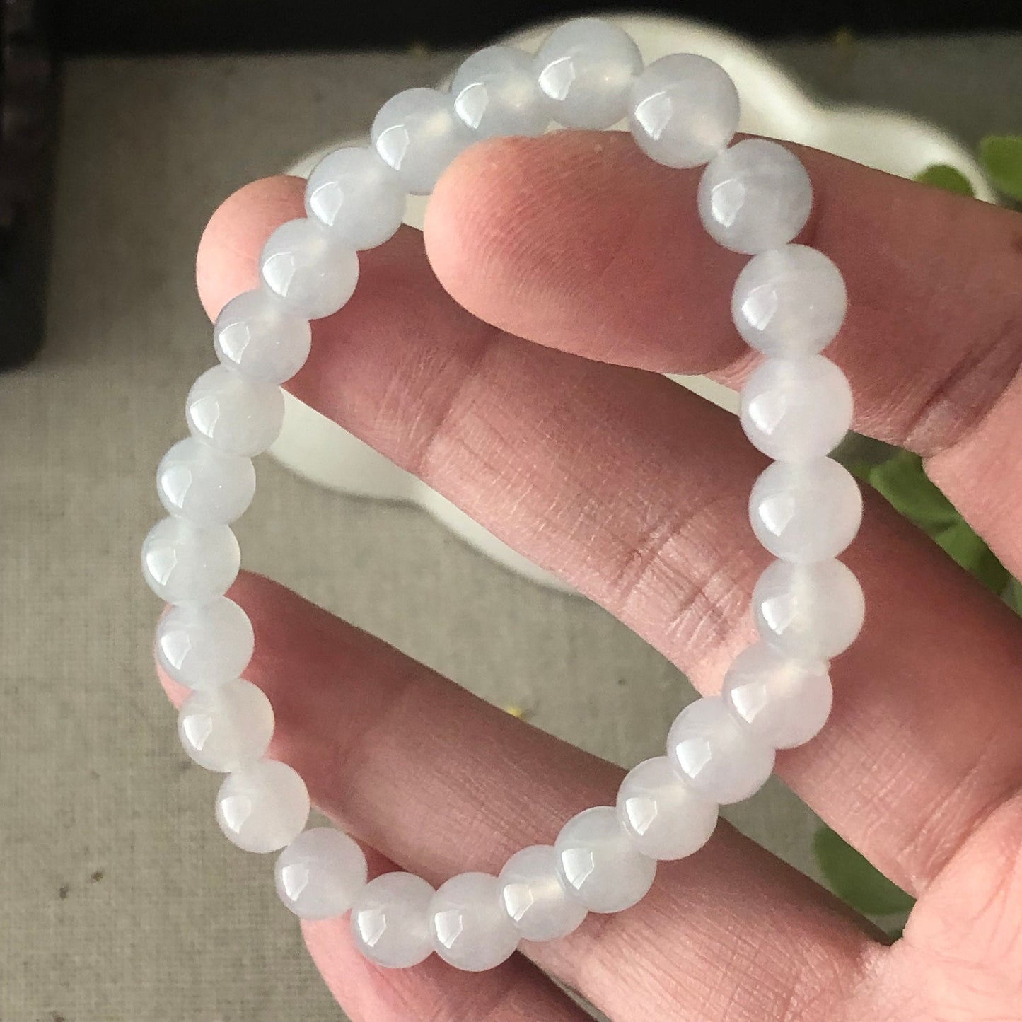 7.2 mm Icy Glow Jadeite Bead Bracelet