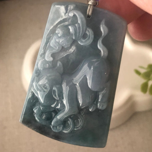 51.7mm Blue Jadeite Jade Carved Pig Pendant
