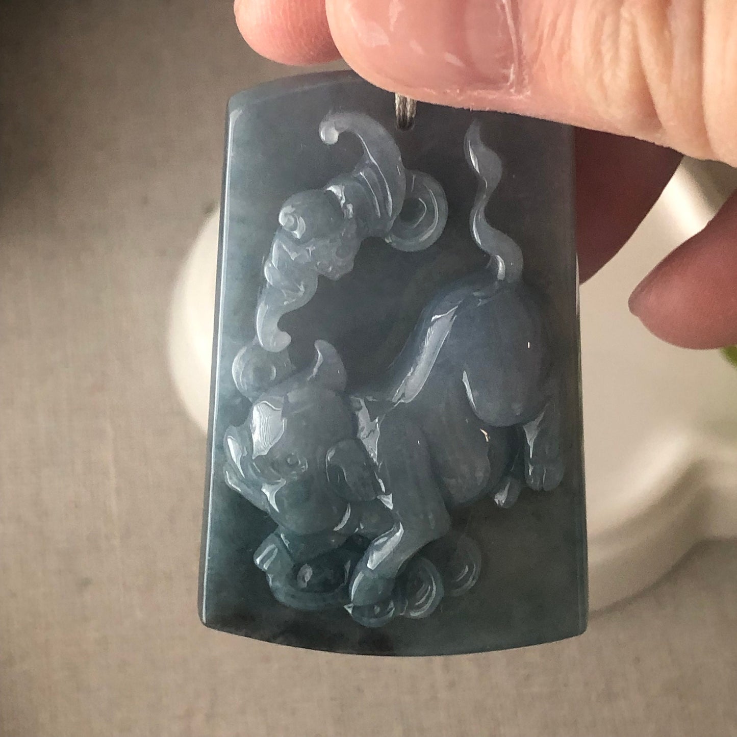 51.7mm Blue Jadeite Jade Carved Pig Pendant