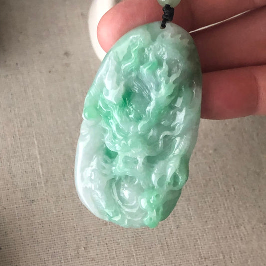 50mm Jadeite Jade Green Carved Dragon Pendant