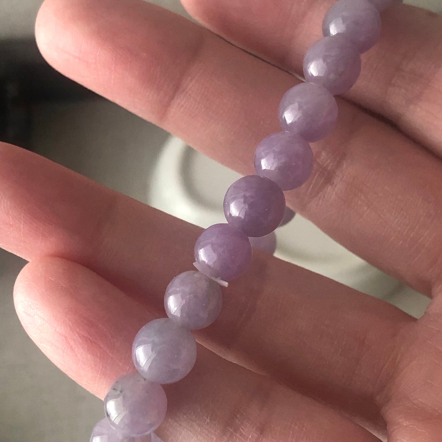 8mm RARE Icy Glossy Sakura Mauve Lavender Jadeite Jade Bead Bracelet